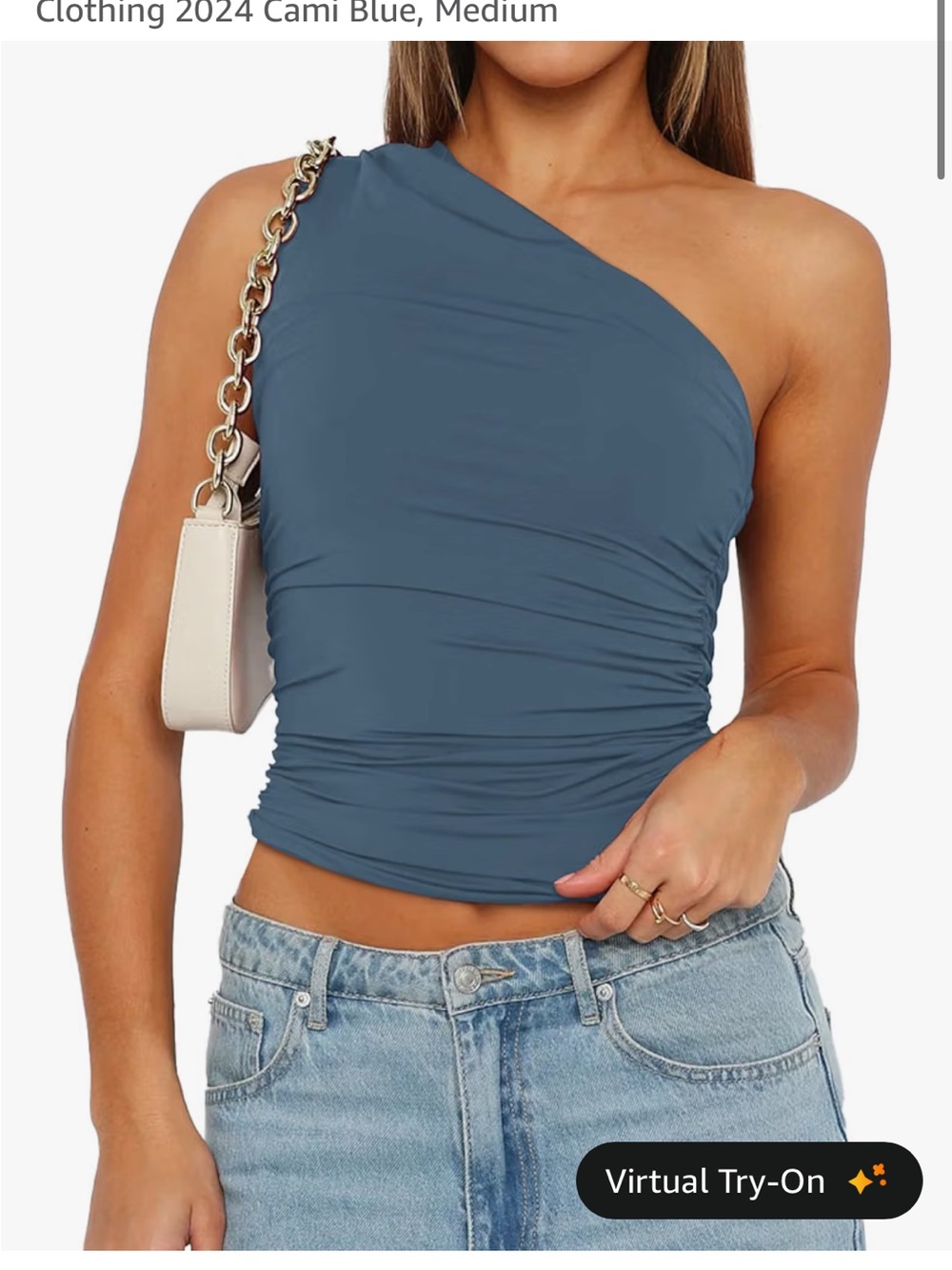 One-Shoulder Ruched Tank Top in Slate Blue